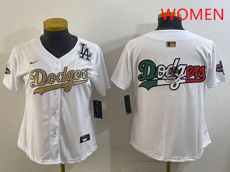 Women Los Angeles Dodgers Blank White Champion gold character 2025 Nike MLB Jersey style 10